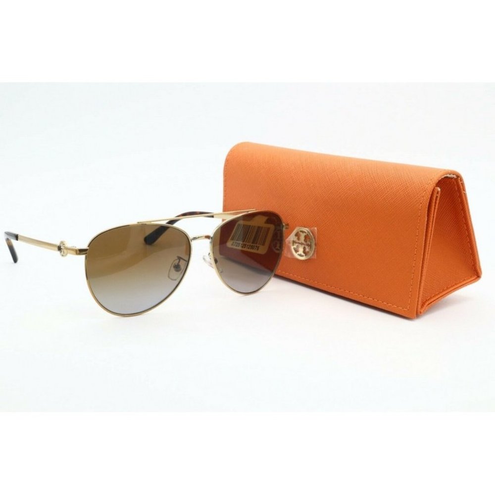Tory Burch TY 6074 3279T5 Gold Aviator Sunglasses Brown Polarized Lenses 58mm - Picture 1 of 7